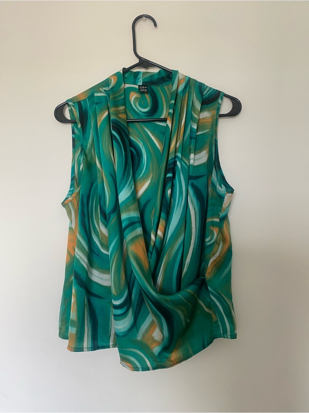 Sleeveless Green Swirl Drape Front Top